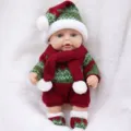 25cm Reborn Puppe Weihnachtskleidung Strick Mütze Schal Pullover Baby Kuscheltier Geschenk - Weihnachtsstil mit grünem Pullover / Baby im grünen Pullover / 10-Zoll-Puppe