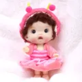 10cm vinyl doll DIY dress up 4 inch cute baby toy with pink hat and dress variant SKU display - Rose Pink Little Bee (Q4-007)