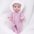20cm vinyl reborn baby doll with cute pink knitted jumpsuit and white furry hood toy. - Pink Knit Sweater Style