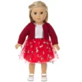 18 inch doll clothes set, red knitted cardigan, silver top and butterfly tutu skirt. - Red Dress With Coat / 18-Inch Doll Clothes