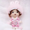 10cm Cute DIY Vinyl BJD Doll With Bunny Hat And Striped Pajamas Dress Up Toys - Jade Rabbit Fairy (Q4-010)