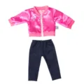 Pink satin jacket and blue denim pants outfit set for 45cm fashion dolls dress up play. - Tops / Pink Satin Star (QD18-483)