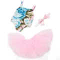18 Zoll amerikanische Puppenkleidung Set Blumen Badeanzug Tütü Rock mit rosa Schleife - 43cm Baby Born Puppe / Blaues Blumen-Tutu-Rock - Großer Blumendruck