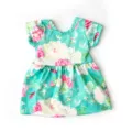 Cute floral print dress for 18-inch dolls, vibrant turquoise short sleeve outfit. - Blue Green Floral Dress Set (Q18-472C)