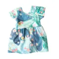 Detailed view of 18 inch American girl doll summer dress with cute cactus floral print design. - Blue Green Cactus Dress Set (Q18-474C)