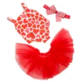 18 Zoll Puppenkleidung Set Herzmuster Strampler Tütü Rock Schleife Haarband für Puppen - 43cm Baby Born Puppe / Valentinstagsherz Tutu - Rot und Weiß
