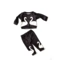 Cute 45cm doll clothes set featuring swan print black long sleeve top and trousers - Top (Q18-094) / 45cm Doll Clothes