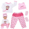 Cute 22 inch reborn doll clothes winter outfit set with bear hat and heart pants accessories - Set / 22 Inch / Brown