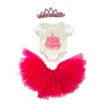 Baby Mädchen Geburtstag Outfit Set mit Kuchen Body, Tüllrock und Glitzer Krone Diadem. - Rosarot Kuchen Krone Stil (Q18-385) / Fuchsia / 18 Zoll Puppenkleidung