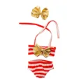 45cm American girl doll summer swimsuit set with red white stripes and gold bow decoration. - Red White Stripe Bow Two-Piece Style (Q18-536)