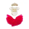 Baby Mädchen Geburtstag Outfit Set mit Krone Haarreif, Body und rosa Tüllrock für Party. - Rosarot Buchstaben Krone Stil (Q18-464) / Fuchsia / 18 Zoll Puppenkleidung