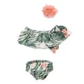 Cute 45cm doll swimsuit outfit summer floral bikini set with flower headband accessories - Green Leaf Floral 3-Piece Set (Q18-530)