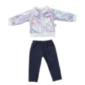 45CM Doll Clothes Set Holographic Bomber Jacket and Dark Blue Denim Pants Fashion Toy Outfit - Tops / Laser Metallic Jacket (QD18-484)