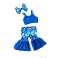 18 Inch Doll Clothes Set Blue Crop Top Snakeskin Bell Bottoms Pants With Hair Bow Accessory - Blue White Snake Print Set (Q18-189)