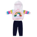 45cm doll clothes rainbow hoodie and dark blue pants set for fashion doll dress up toys - Tops / White Rainbow Graphic (Q18-919)