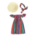 18 inch American girl doll clothes set with colorful striped dress headband and straw hat - Multicolor Striped Off-Shoulder Style / 18-inch Doll Clothes