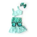 18 inch doll clothes set, mint green camisole, snake print bell bottom pants, hair bow - Mint Green Snake Print Set (Q18-192)