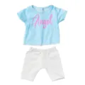 45cm doll clothes set featuring a light blue t-shirt with pink angel print and white shorts. - Top (QD18-223) / 45cm Doll Clothes