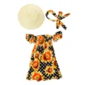 18 inch doll clothes set, cute sunflower dress with straw hat and headband for girl dolls. - Sunflower Polka Dot Style / 18-inch Doll Clothes