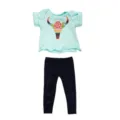 18 inch American girl doll clothes set casual short sleeve t-shirt and denim leggings - Antelope Print Top And Dark Blue Ripped Pants (QD18-052) / 18 Inch