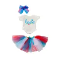Ensemble de vêtements de poupée avec nœud papillon, body love et jupe tutu pour poupées. - Haut à Manches Courtes et Jupe Tutu Ensemble Trois Pièces Style (QD18-040) / Vêtements Uniquement (Pour Poupée 45CM)