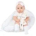 Poupée reborn de 18 pouces avec robe florale, bandeau, chaussettes et adorable peluche lapin. - Style Tapis Floral Orange Yeux Ouverts (Q18-24015) / 18 Pouces