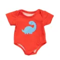 Jolie tenue de poupée 45cm barboteuse à manches courtes avec motif dinosaure bleu pour jouet - Barboteuse Rouge Orange Vif avec Imprimé Dinosaure Style (QD18-061) / Vêtements Uniquement (Pour Poupée 45CM)