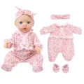 18 inch baby doll clothes cute pink floral romper headband shoes set doll accessories main - Pink Fine Floral Romper (QD18-779)