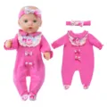 18 inch baby doll clothes pink floral romper and matching headband set for toy dolls. - Rose Floral Bow Romper (QD18-781)