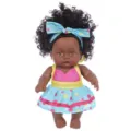 8-inch afro black baby doll toy, cute curly hair girl fashion dress-up doll for kids playhouse. - Blue Polka Dot