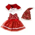 Weihnachten 18 Zoll Puppenkleidung Set mit rotem Umhang Kleid und Mütze Pelzbesatz. - Weihnachts 3-teiliges Set (Q18-205) / Passend für 16-18 Zoll Puppen