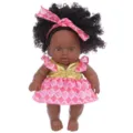 8 inch afro black baby doll girl pretend play toy fashion dress up collectible doll - Pink Gold