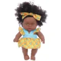 8-inch afro black baby doll girl cute curly hair fashion dress up toy for kids play house - Yellow Blue Dress (Q8-067C) / Yellow Blue