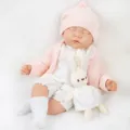 Ensemble de poupée reborn de 18 pouces avec vêtements roses, bonnet, chaussettes et adorable lapin. - Style Ensemble Cardigan Rose Yeux Fermés (Q18-24018) / 18 Pouces
