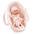 12 Inch Reborn Baby Doll Set with Pink Gingham Sleeping Basket Dress Hat and Plush Bunny Toy - Doll Set Combo / Pink Gingham Style (Q14-23001C)
