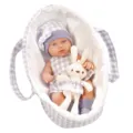 12-inch simulation reborn baby doll set with plaid bassinet, cute dress, hat, and plush toy. - Doll Set Combo / Purple Gingham Style (Q14-23002C)