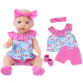 18 inch baby doll clothes set with floral top shorts headband shoes cute doll outfit accessory - Blue Floral Rose Set (QD18-782)