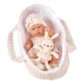 12 inch simulation reborn baby doll with bassinet carrier and cute plush rabbit toy set - Doll Set Combo / Khaki Gingham Style (Q14-23010C)