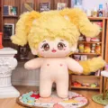 Süße 20cm Baumwollpuppe Plüschtier, gelbes flauschiges Haar, unmarkierte Plüschpuppe. - Chui Chui (Gelbe flauschige Pferdeschwänze) / 20cm Nackte Puppe / Gelb