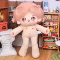 20cm Flauschige Baumwolle Plueschpuppe Nackt Niedliches Stofftier mit Skelett und Rosa Haar - Langbeinige Xiao Die
