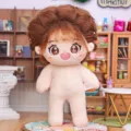 20cm Süße Plüsch Baumwolle Puppe Nackt Stoffpuppe Flauschiges Haar Spielzeug DIY Outfit - Ling Long (Braun flauschiger Stil)