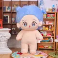 20cm Baumwoll Plueschpuppe ohne Attribut, flauschiges blaues Haar, nackter Koerper zum Anziehen. - Miao Miao (Blau flauschiger Stil)