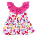 18 inch doll clothes valentine dress heart print pink ruffled outfit for 45cm dolls - Pink Ruffle Collar Colorful Heart Dress (QD18-821) / Clothes Only