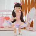 22 Inch Reborn Baby Doll Pink Dress Brown Hair Vinyl Simulation Doll Toy Variant - Pink Princess Puffy Dress Style (Q22-005-046) / 55cm