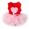 18 inch American doll dress red sleeveless top with pink rose heart tutu skirt variant. - Red Vest Rose Heart Mesh Skirt (Q18-196) / Clothes Only