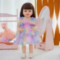 22 inch reborn baby doll full vinyl realistic toddler doll with cute rainbow dress - Colorful Mesh Lace Dress Style (Q22-005-048) / 55cm