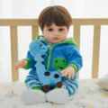 45CM Reborn Baby Doll Simulation Infant Vinyl Toy Cute Blue Hoodie with Plush Toy Variant - Blue Green Patchwork Hoodie (Q18-070-069)