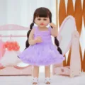 22 inch reborn baby doll full vinyl simulation toddler doll with purple dress and cute pigtails. - Purple Ruffle Dress Style (Q22-005-050) / 55cm