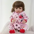Reborn baby doll 45cm realistic vinyl infant toy with pink giraffe plush and cute outfit - Ladybug Print Giraffe Style (Q18-072-072-02)