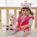 45cm Reborn Baby Doll Lifelike Vinyl Soft Toy with Pink Outfit and Giraffe Plush - Pink Polka Dot Giraffe Style (Q18-072-074)